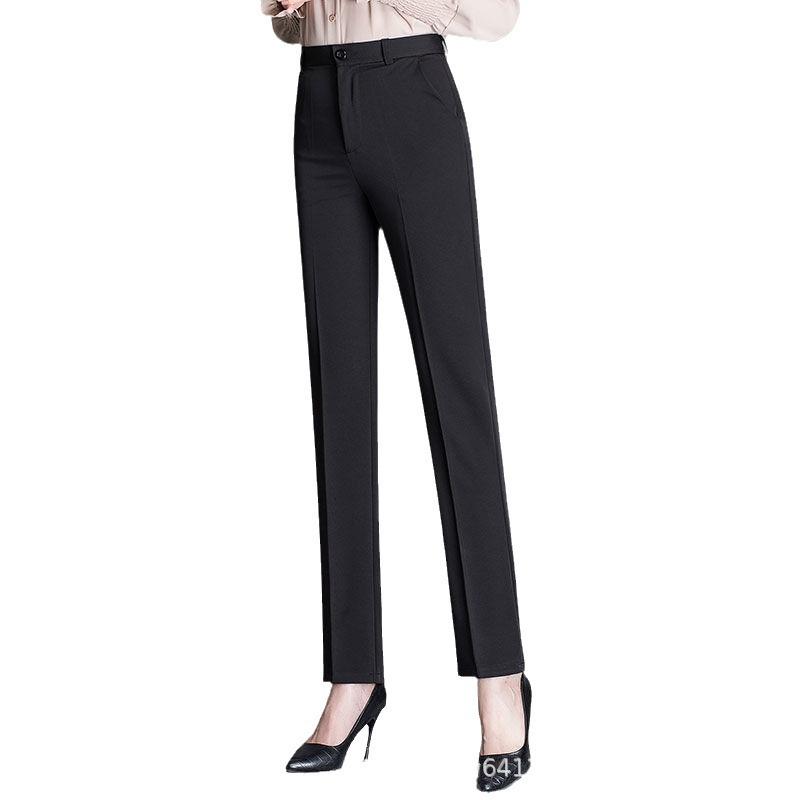 Women's Black Skinny Formal Trousers - Elastic Straight Leg Work Pants