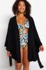 Women's Style Plus Size Black Flounce Viscose Woven Kimono&Kaftan