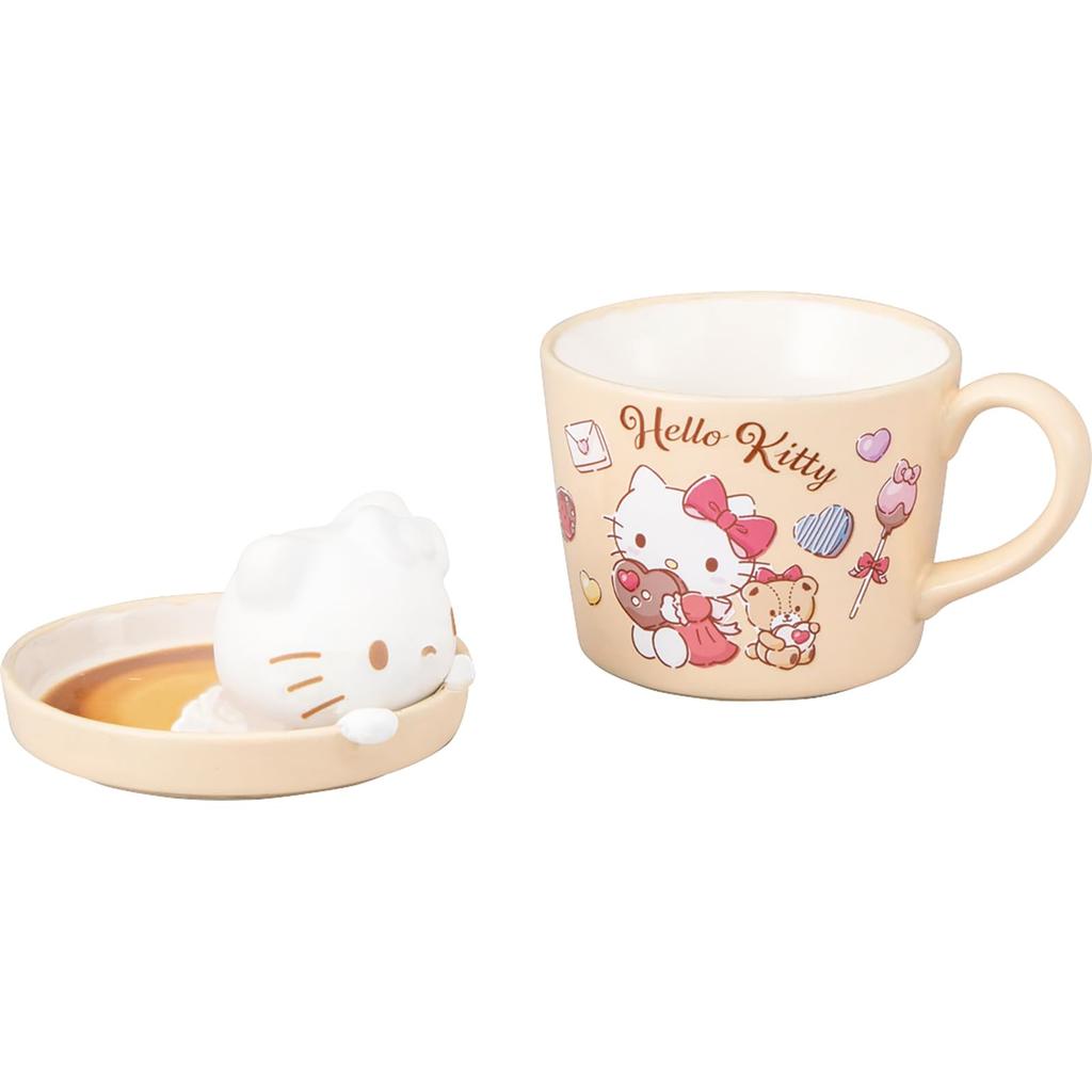 Кружка Sanrio Art Hello 3D с 12 крышками Hello "Latte Kitty", прибл.. 230 мл, примерно. 13см, Персонажи, Посуда, Китти, Товары, Разное, Розовый,