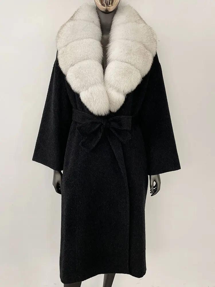 OFTBUY Натуральная шуба 2024 года, женская верхняя одежда больших размеров, зимняя женская куртка с воротником из натурального меха лисы и капюшоном, пальто из кашемировой шерсти