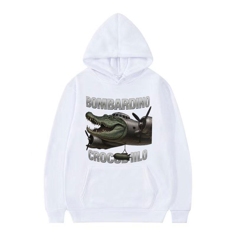 Bombardino Crogodilo Funny Plane Bomber Meme Hoodie Italian Brainrot Tralalero Tralala Humor Sweatshirt Men Women Loose Pullover