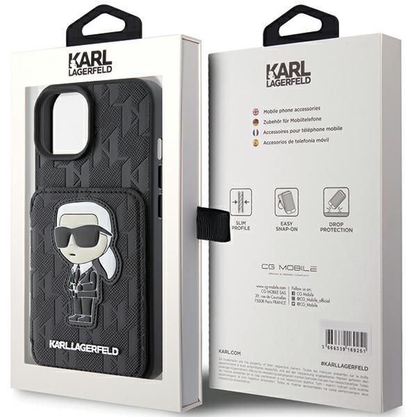 Karl Lagerfeld KLHCP15SSAKKNSCK iPhone 15 / 14 / 13 6.1" black/black hardcase Saffiano Cardslots and Stand Monogram Ikonik Patch