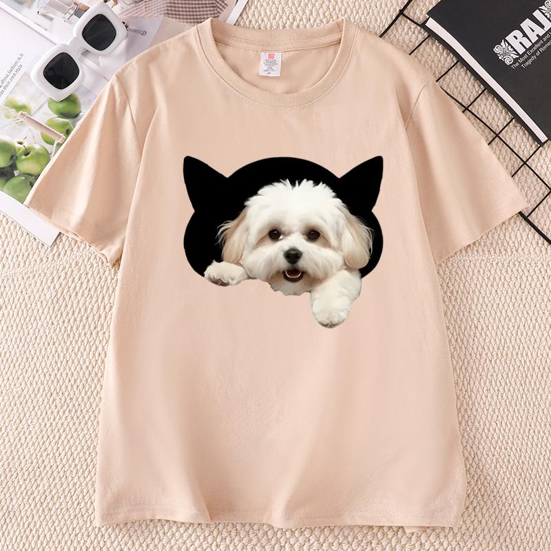 Comfortable Cotton Unisex Black TShirt With Playful Dog Print Short Sleeve Tshirt Crew Neck Top For Casual Wear Unisex Clothes