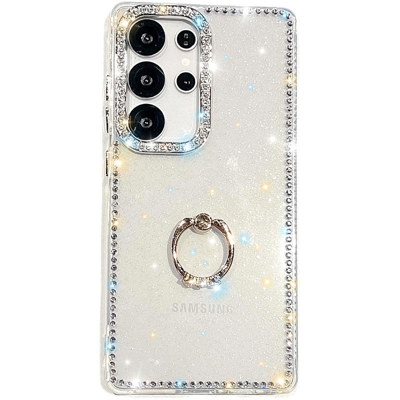 Suitable for Samsung S25 Mobile Phone Case A15 Ring Glitter Powder Transparent Edge Diamond A55 Luxury Laser Star S24 Protective Case