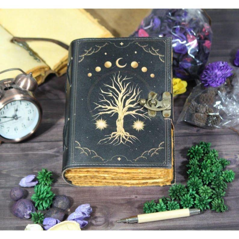 Tree of Life Leather Grimoire Journal: Blank Book of Shadows