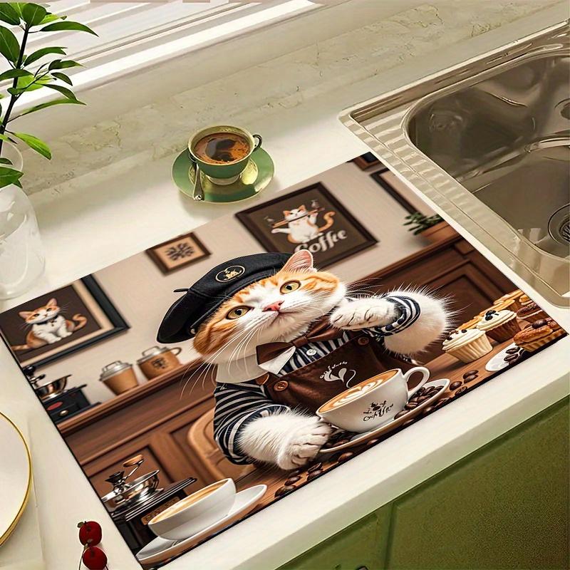 1 шт. Резиновый коврик для сушки с рисунком милого котенка, посуда для кофейни, ресторана, кухонный коврик, посуда, прочная диатомовая грязь
