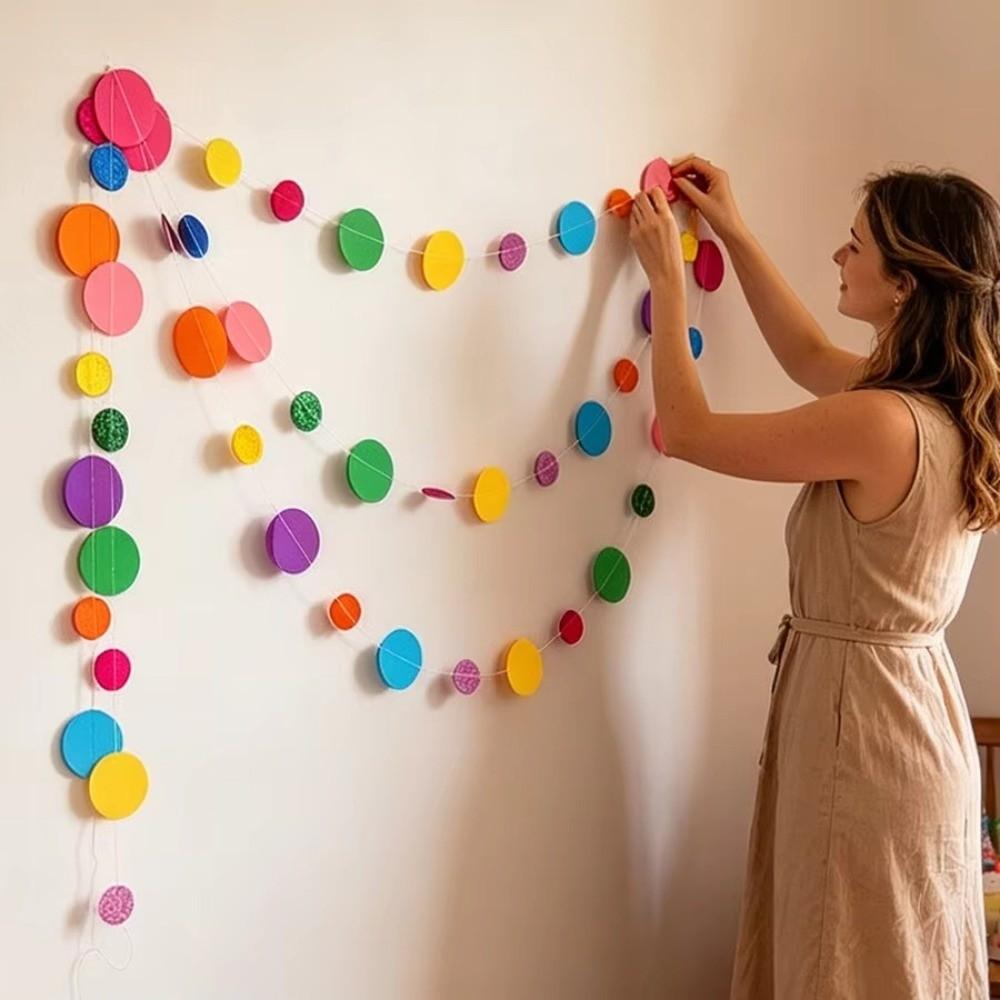 Round Dots Circle Garland Banner Paper Colorful Dot Garland Birthday Party Decorations