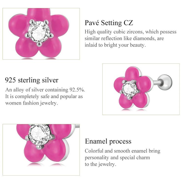 WOSTU Серьги-гвоздики из стерлингового серебра 925 пробы, простые маленькие милые цветочные розово-красные серьги-гвоздики для женщин, модные вечерние ювелирные изделия, подарок