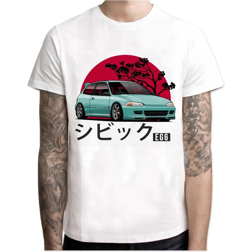 Kanjo Racer Civic Classic Футболка Новая Летняя Мужская с Коротким Рукавом Ретро Король Дрифта Автомобильные Футболки Мальчик Повседневные Белые Футболки