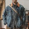 American Classic Retro Color Matching Denim Jacket Men'S Trendy Brand Ruffian Handsome Trendy Washed Tooling Jacket