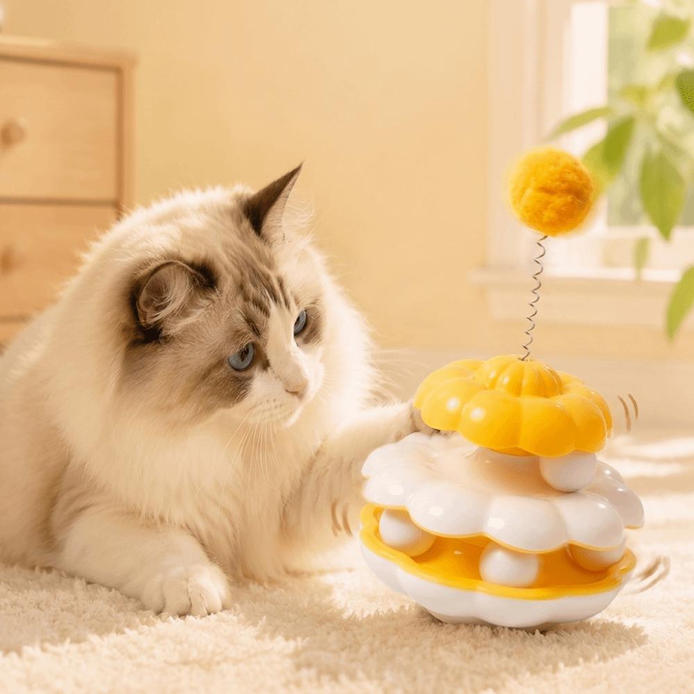 Plush Ball Interactive Cat Toy Spring Toy Self-Play Cat Toy Durable Cat Turntable Toy Cat