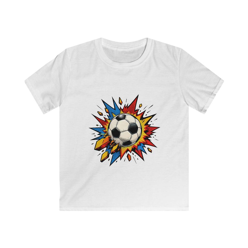 Soccer Ball Comic Book Halftone Burst Retro Kids Softstyle Tee