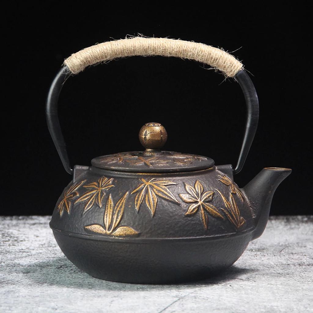 Чугунный чайник Не требующий глажки с индукционным нагревом Золотой кленовый лист 800 мл Чайник, Эмаль, Добавка, Ситечко, Приготовление, Нагрев, Стильный, Дизайн,