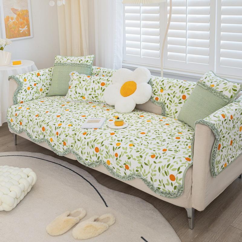 Универсальная хлопковая диванная подушка Four Seasons с принтом, корейский стиль, пасторальная нескользящая диванная подушка с волнистыми краями, полностью покрытое полотенцем