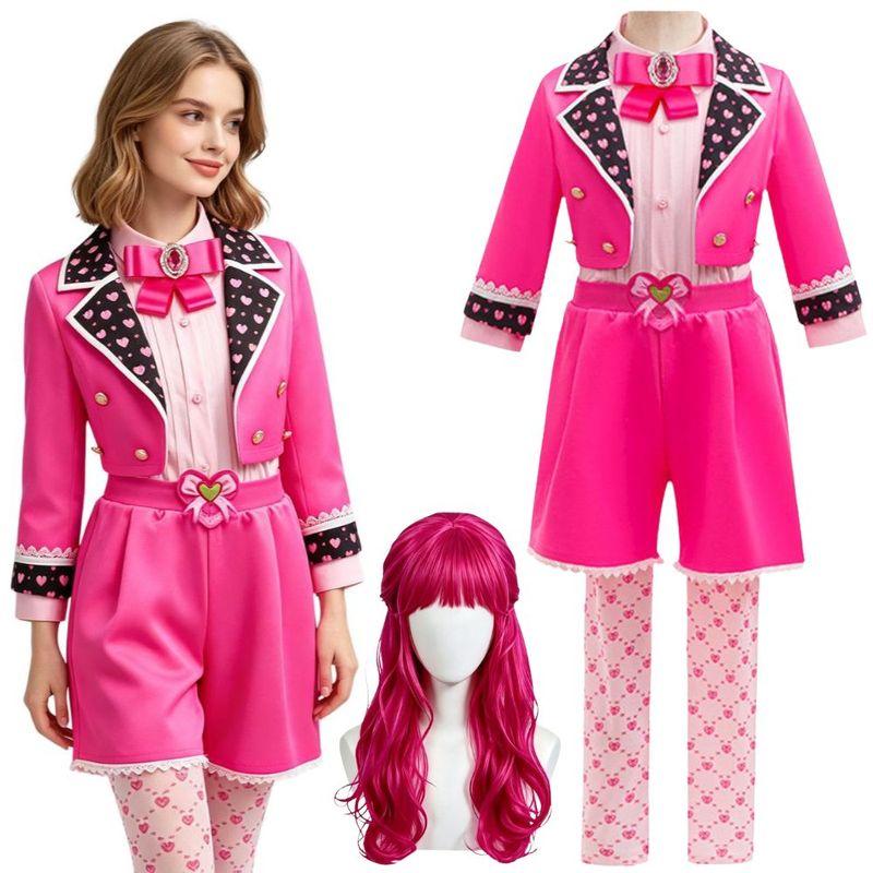 Descendants Chloe Cosplay Red and Pink Costume for Women Dresses Wig Roleplay Stage Performance Outfits Halloween Carnival Suit