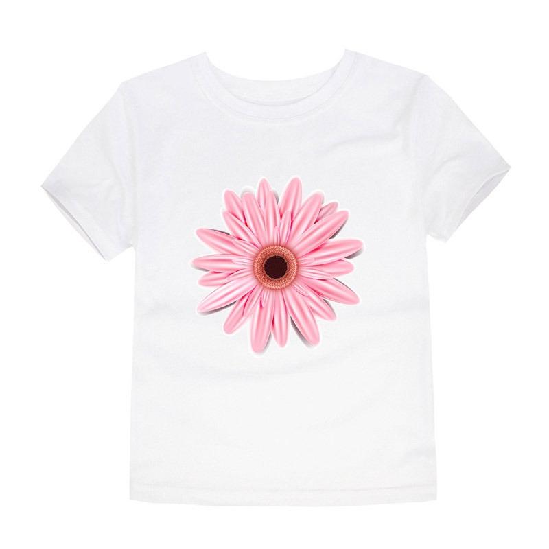 100% Cotton Toddler Girl T Shirt 2 To 3 4 5 6 7 8 9 10 11 12 13 14 Years Pink White Tshirt Flower Print Teenage Girls Tee Shirts