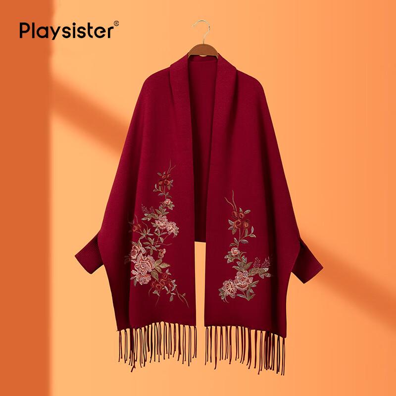 PLAYSISTER Women's Embroidered Sleeve Shawl Cape