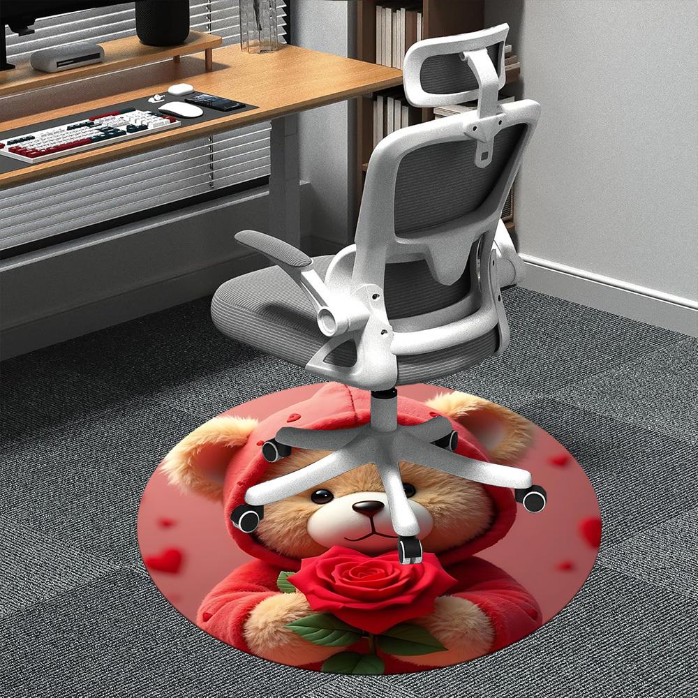 1PC Teddy Rose Office Round Area Rug, Mat Suitable ForOffice, Under Office Chairs Bedroom Living Room Home Decor, Room Deco