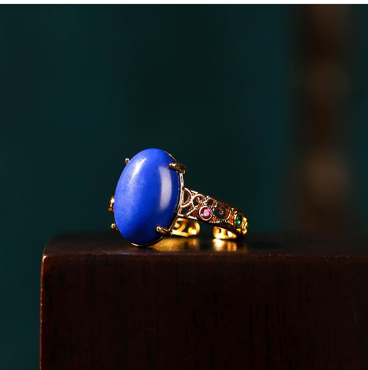 Открытое кольцо из натурального халцедона с золотым покрытием - Простое, полое кольцо для женского стиля