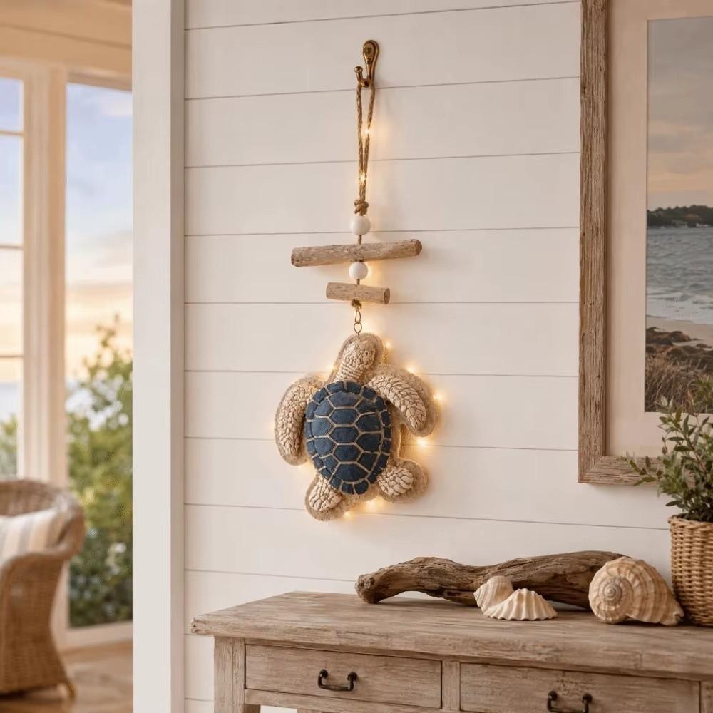 Hanging Lighted Wooden Sea Turtle Wall Decor Sea Turtle Curtain Lights  Restaurant Wall Art