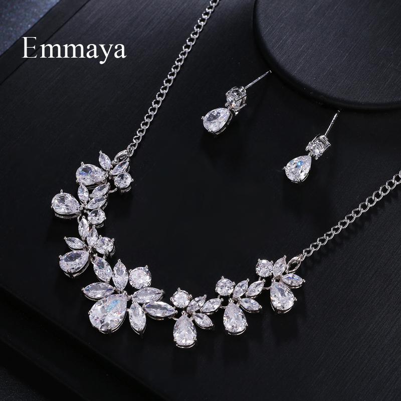 Emmaya Gorgeous Fashion Cubic Zircon Adjustable Crystal Earrings Necklace Set For Women Elegance Bride Jewelry Gift