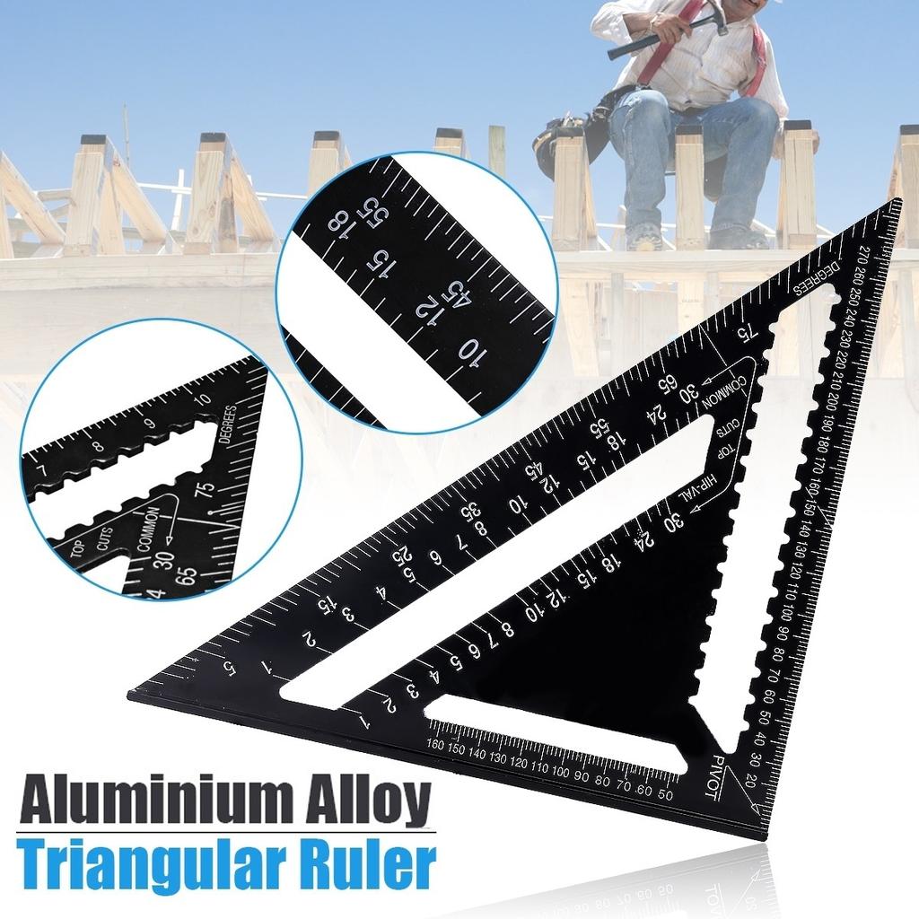 12 Inch Metric Aluminum Alloy Triangle, Protractor with Ruler and Angle, Woodworking Measuring Tool