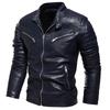 Winter Black Leather Jacket Men Fur Lined Warm Motorcycle Jacket Slim Street Fashion BLack Biker Coat Pleated Design Zipper