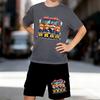 Boys 2 Piece Firefighting themed printed outfit, Short Sleeve T-Shirt and Shorts Set for Kids Age 5-14,White, Black Sporty Casual Summer Clothes