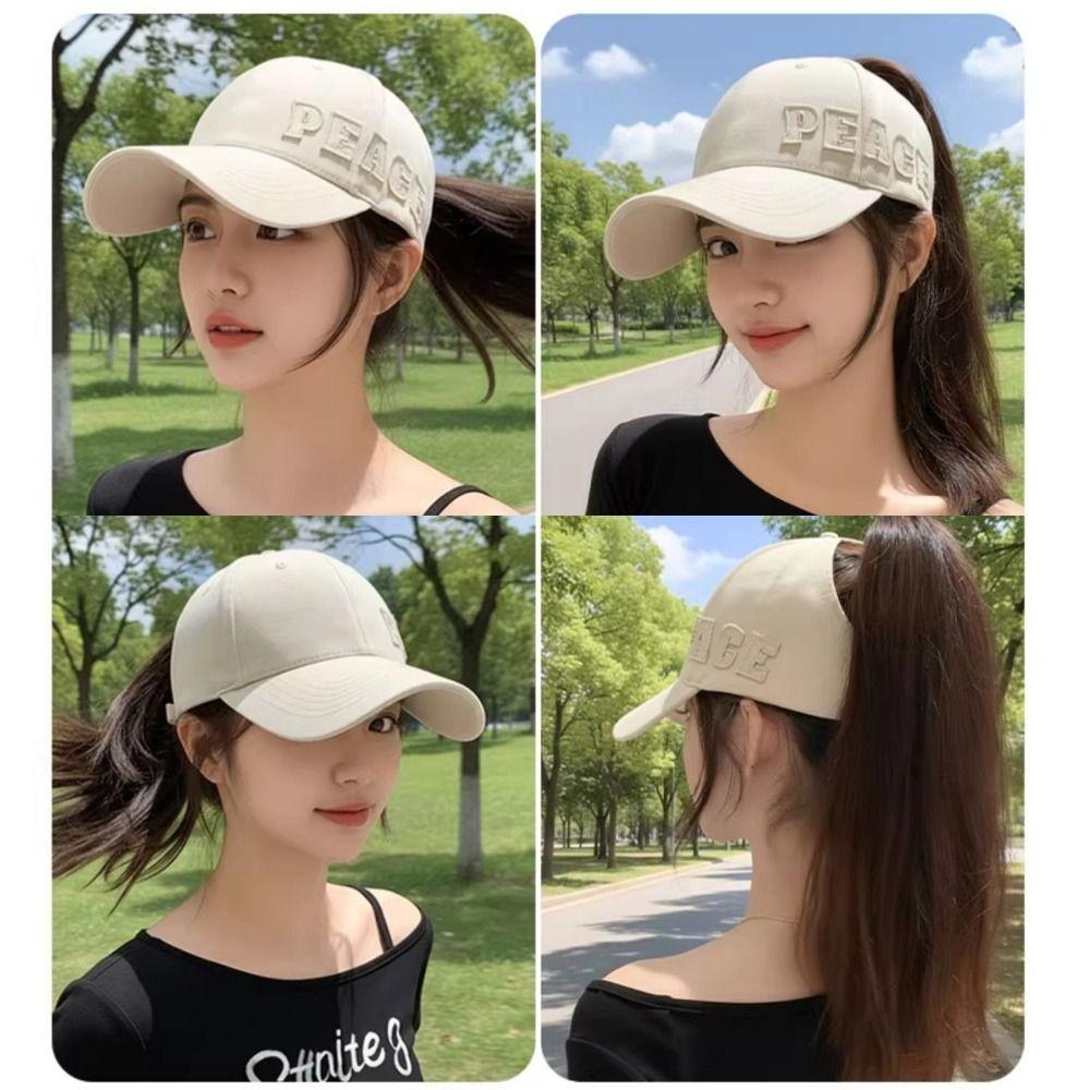 Curved Brim Hollow Back Hat PEACE Embroidery Sun Hat Fashion Ponytail Baseball Cap Outdoor Sports