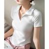 Summer Women's Positive Shoulder Slim Cotton Polo Neck Curved Short Sleeve T-Shirt
