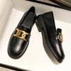 Luxury Metal Chain Oxfords Shoes Women Square Toe Loafers Black/Brown Leather Flats Mujer Mocasines Office Daily Sneakers