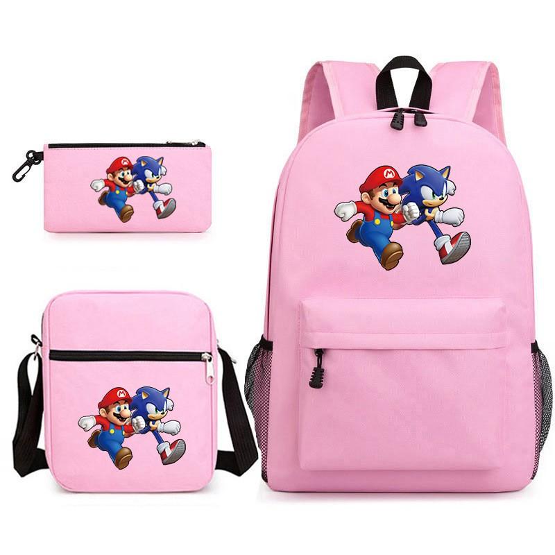 Mario Sonic Themed Kids Backpack Set Boys Girls School Travel Lightweight Oxford Fabric Dual Shoulder Bag 20L Capacity