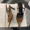 Aneikeh Street Style Sexy Pointed Toe Slingbacks Pumps Women Stripper Sandals High Heels Female Banquet Shoes Brown Kitten Heels