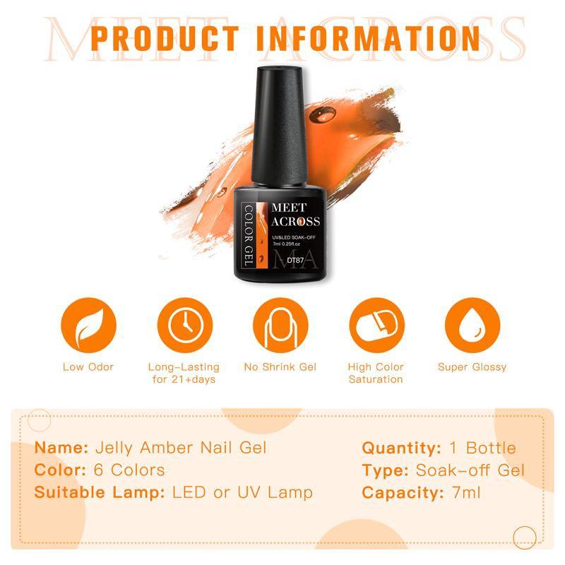 MEET ACROSS 1 Bottle 7ml Jelly Amber Gel Polish Translucent Jelly Nail Gel Manicure UV LED Semi Permanent Soak Off Nail Polish