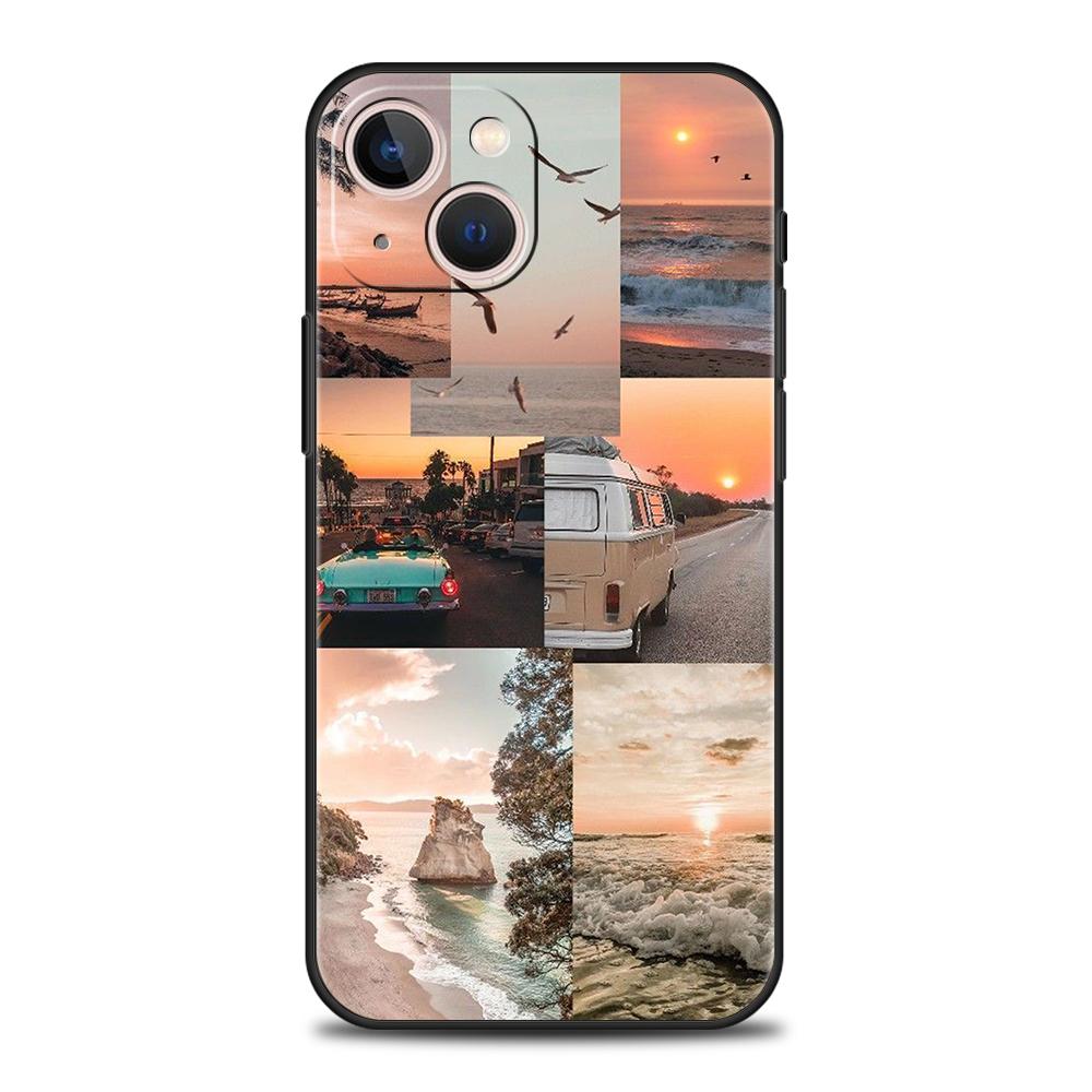 Роскошный чехол для телефона с летним рендерингом для iPhone 11 12 13 14 15 Pro Max Mini X XR XS 7 8 Plus SE, силиконовый чехол, черный чехол