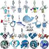 925 Silver Ocean Summer Style Dangle Turtle Starfish Octopus Dolphin Beads Charms Fit Original Bracelet Jewelry