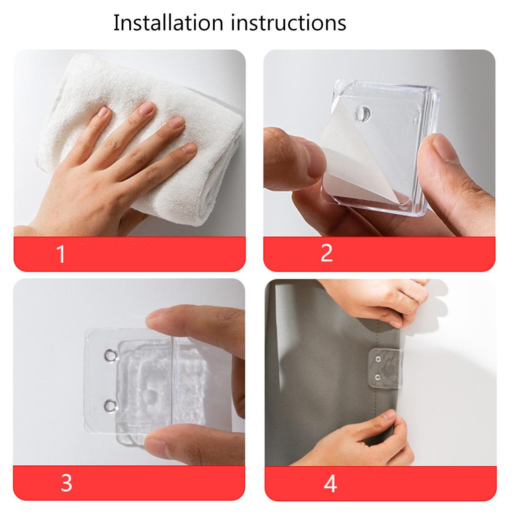 10pcs Clear Shower Curtain Clips Self Adhesive Shower Curtain Clip No Tool Required Prevents Slipping of Shower Curtains