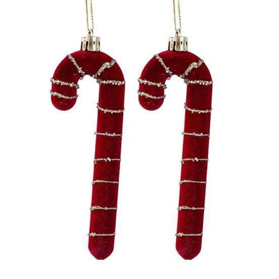 2 Pcs Velvet Christmas Ornaments Shatterproof Glitter Sequins Flocked Bell/Candy Cane/Ice Isicle Hanging Decoration for Xmas Tree Holiday Party Decor