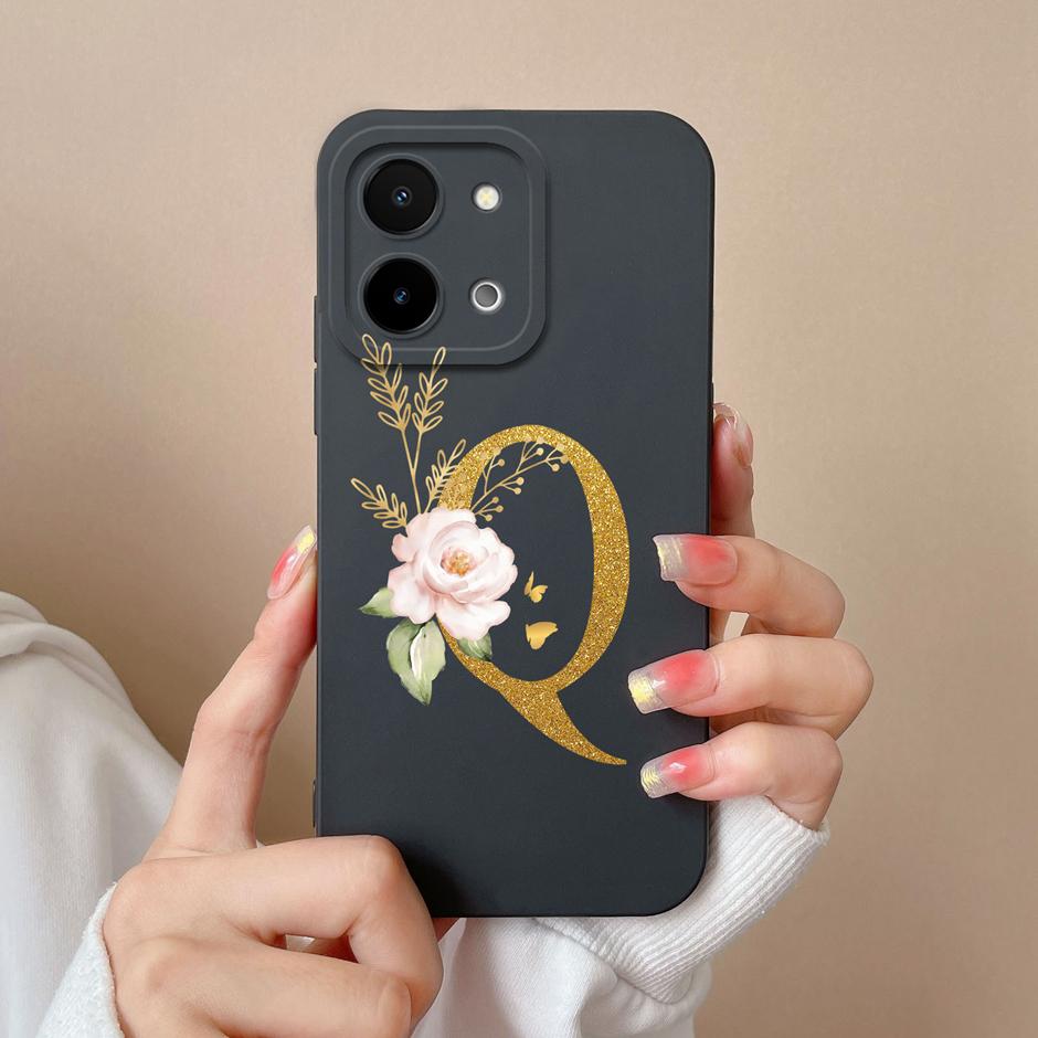 Чехол для Vivo Y28 4G 5G Цветочный рисунок 26 Букв Жидкий силикон ТПУ Задняя крышка для VivoY28 4G 5G Продвинутое ощущение Чехол для пары Оболочка