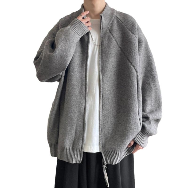 Осенне-зимняя ленивая простая и универсальная однотонная куртка на молнии для мужчин, новый модный бренд High Street, свободный повседневный топ, мужской тренд