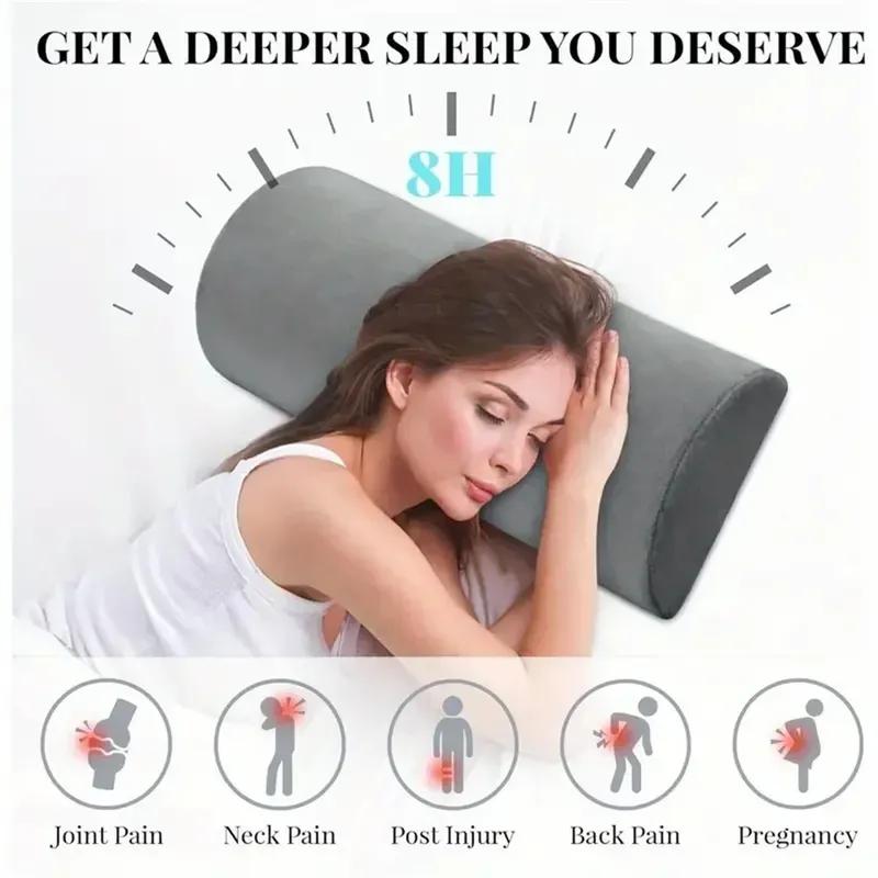 Comfort Bolster Pillow Half Moon Bolster for Legs Back&Head Memory Foam Cotton Cover Lumbar Support Pillow for Semi Roll Pillow