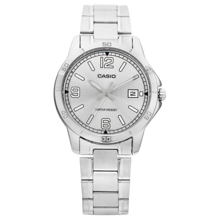 Casio Часы с кварцевым механизмом и стальным ремешком Мужские часы Серебристый циферблат MTP-V004D-7B2