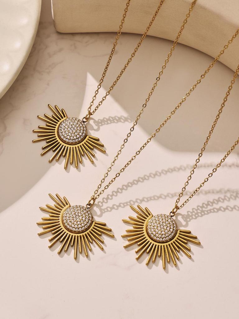 Ожерелье с подвеской-солнцем из циркона 5A, нержавеющая сталь с покрытием 18 карат золотом