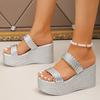 Fashion Silver Chunky Platform Sandals for Women 2025 Summer Fashion Braided Strap Wedge Heel Sandals Woman Thick Bottom Beach Slippers