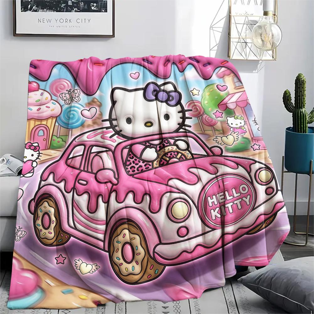 1 шт. Фланелевое одеяло с милым принтом Hello Kitty, Высокое качество, Для всех сезонов, Декор для дома, Тепло и уют, Идеально для рождественских подарков