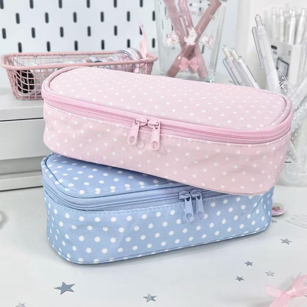 Pink Polka Dot Pencil Case Large Capacity Pencil Pouch INS Style Makeup Bag  Gift