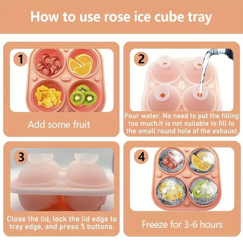 Форма для льда Rose на 4 сетки, многофункциональная для шоколада, желе, лоток для кубиков льда, принадлежности для холодильника для вечеринки на колесах, для выпечки