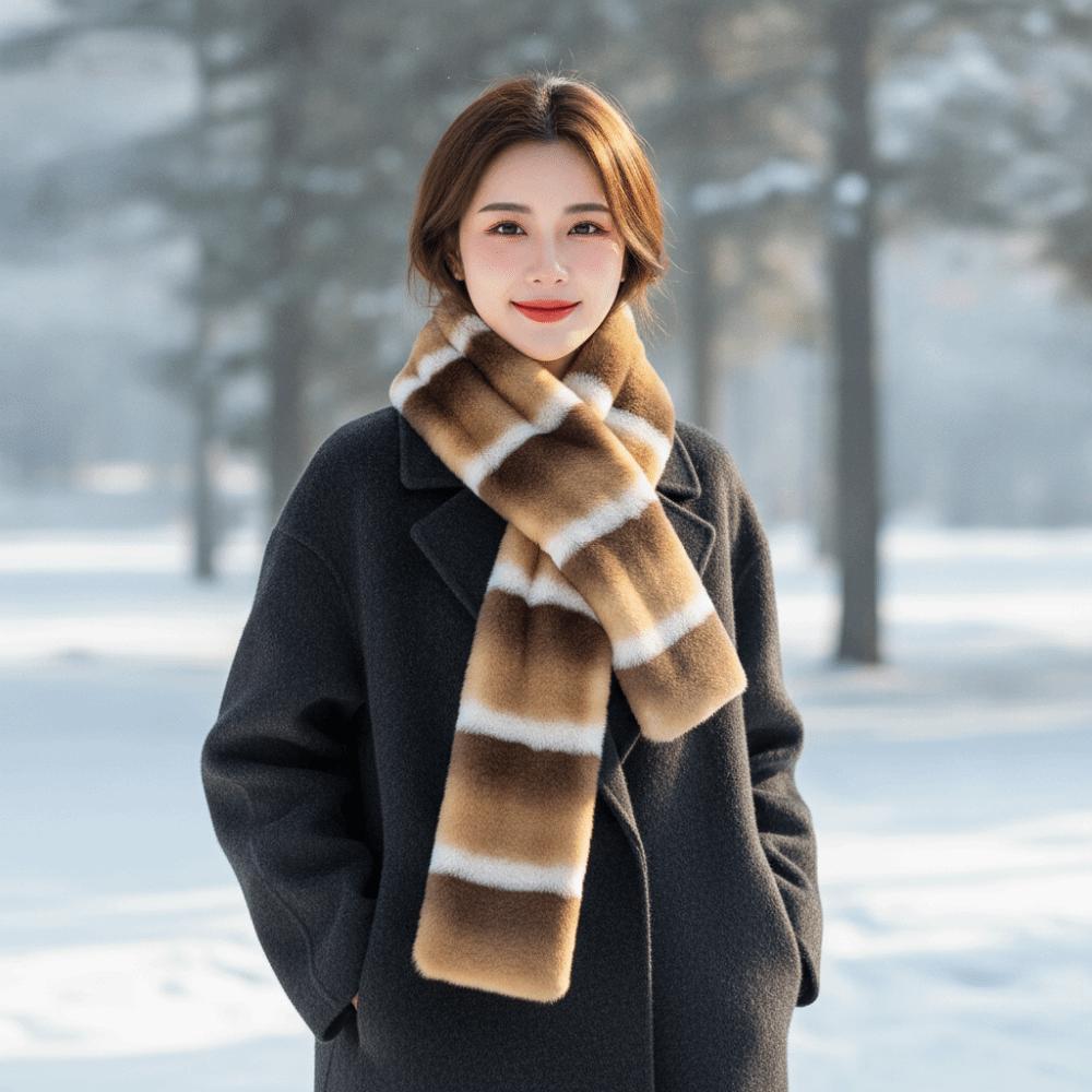 Thick Striped Fur Scarf Faux Fleece Neckwear Contrast Color Shawl Contrast Tippet Night Out