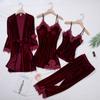 Casual Home Sleep Set Intimate Lingerie Women Pajamas Long Sleeve Lace Velvet Homewear Pyjamas