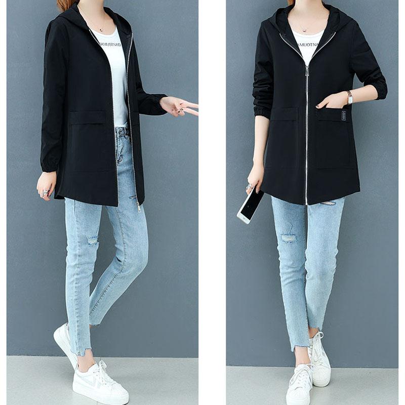 Женское пальто средней длины большого размера, женская весенне-осенняя свободная куртка с капюшоном, ветровка, топы